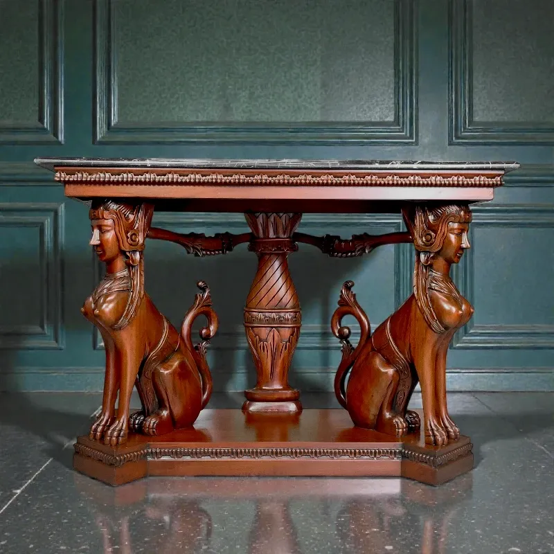 Консоль пристенная, мрамор, красное дерево Сфинксы (MJ-422), Индонезия