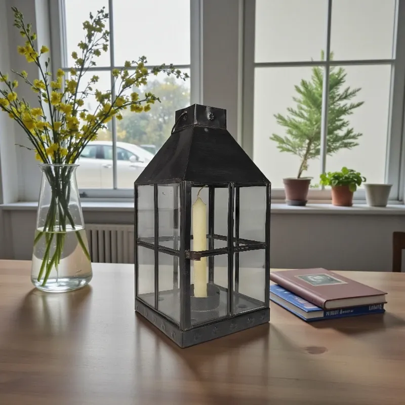 Підсвічник-ліхтар Ретро (K-42) латунь, чорний 15x29 см Індонезія