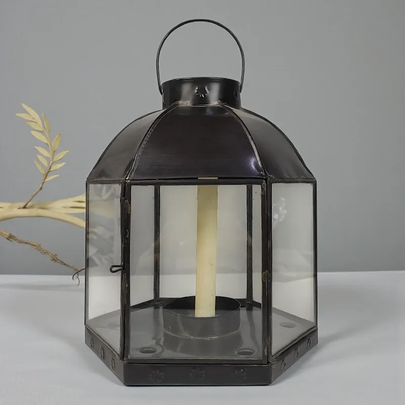 Підсвічник-ліхтар чорний (SG6B) латунь 20x24 см Індонезія