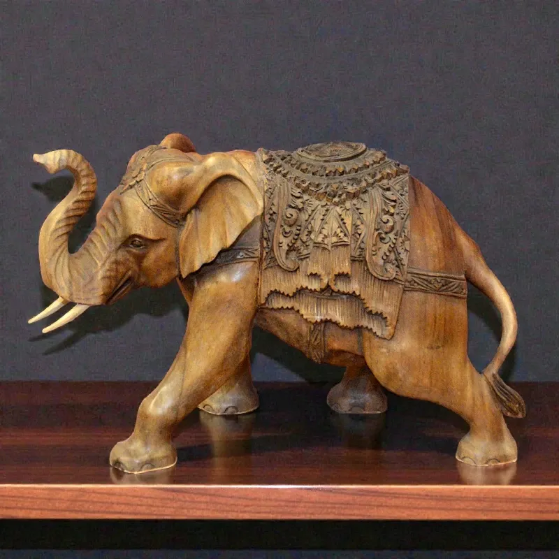 Статуетка Слон з килимком (FS-001) тікове дерево 43 см Індонезія