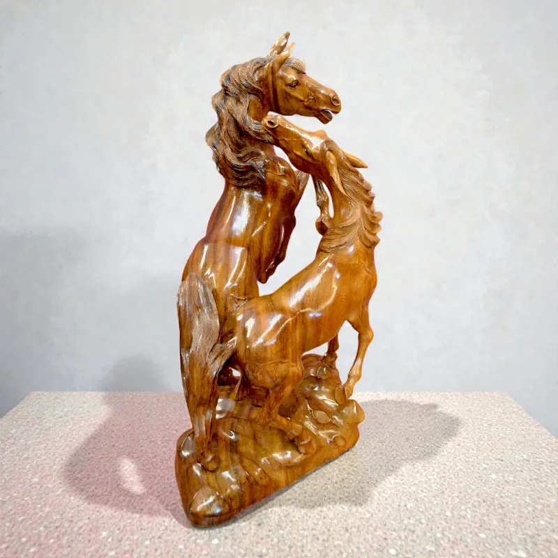 Статуя деревянная Пара лошадей (FL-119) тиковое дерево, 80 см, Индонезия