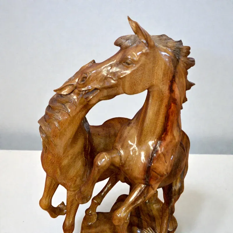 Статуя деревянная Пара лошадей (FL-119) тиковое дерево, 80 см, Индонезия