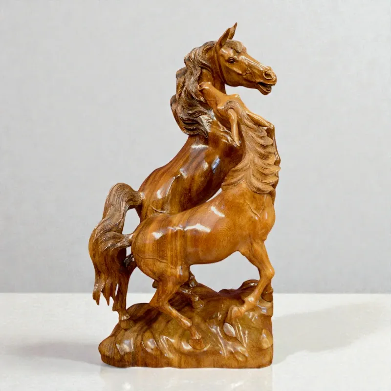 Статуя деревянная Пара лошадей (FL-119) тиковое дерево, 80 см, Индонезия