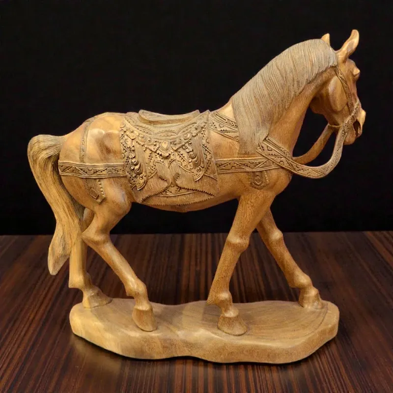 Статуя різьблена Кінь зі збруєю (FL-132) тікове дерево 70 см Індонезія