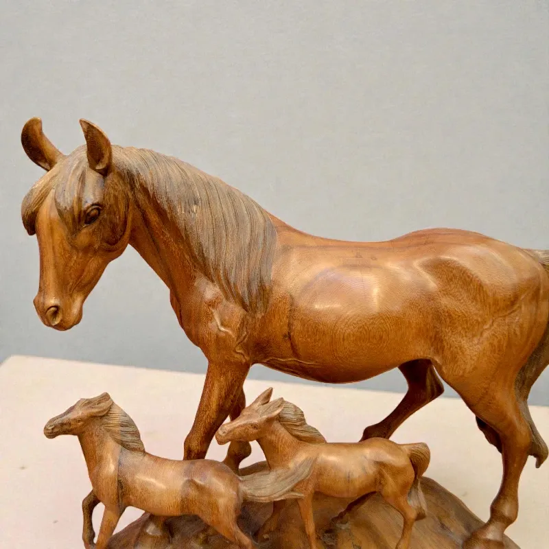 Статуетка Кінь із лошатами (FL-15) 50 см тікове дерево Індонезія