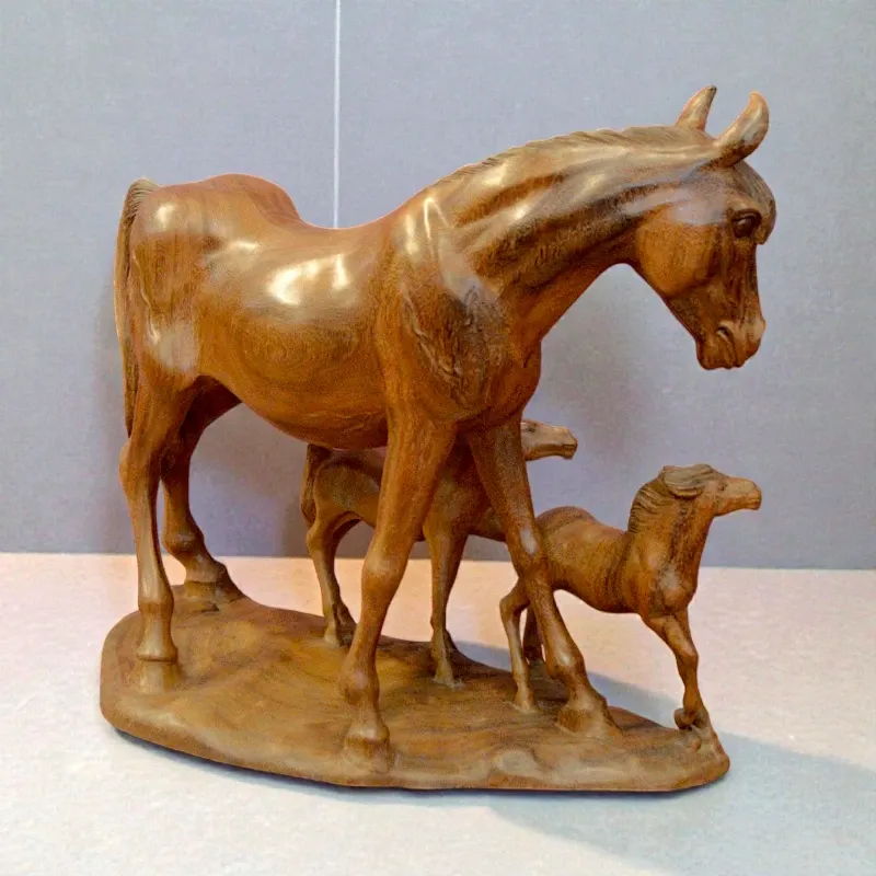 Статуетка Кінь із лошатами (FL-15) 50 см тікове дерево Індонезія