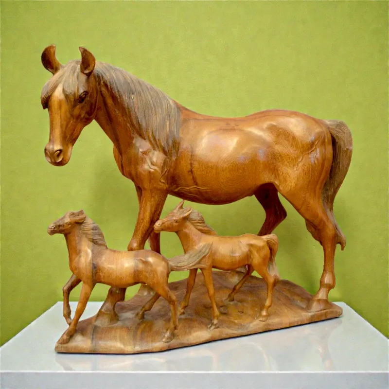 Статуетка Кінь із лошатами (FL-15) 50 см тікове дерево Індонезія