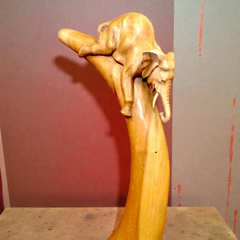 Статуетка Слони на бивні (FL-49) тікове дерево 103 см Індонезія