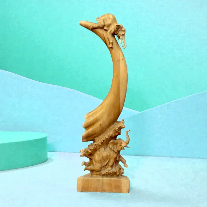 Статуетка Слони на бивні (FL-49) тікове дерево 103 см Індонезія