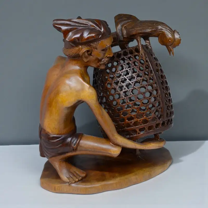 Статуетка Чоловік Птахолов Men-1029 тікове дерево Індонезія 
