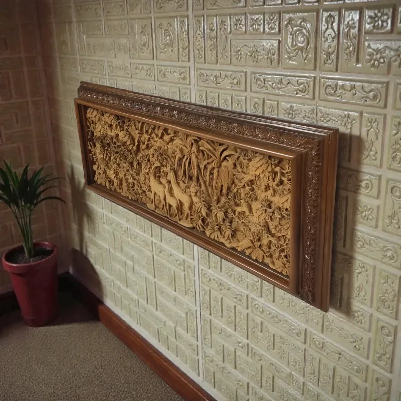 Панно дерев'яне Флора Фауна Жирафи (JR-3) 173х65 тік Індонезія