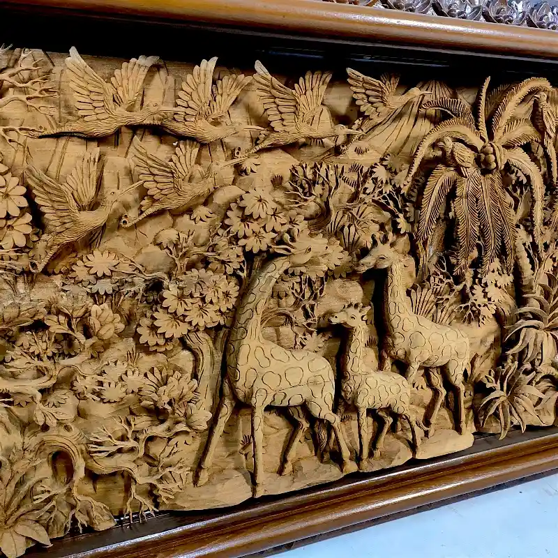 Панно дерев'яне Флора Фауна Жирафи (JR-3) 173х65 тік Індонезія