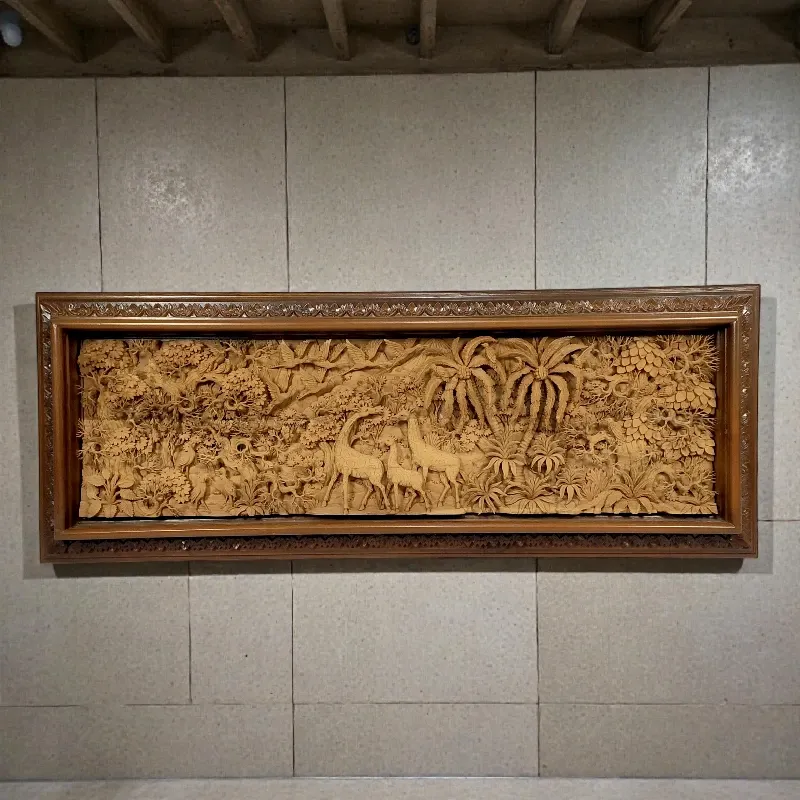 Панно дерев'яне Флора Фауна Жирафи (JR-3) 173х65 тік Індонезія