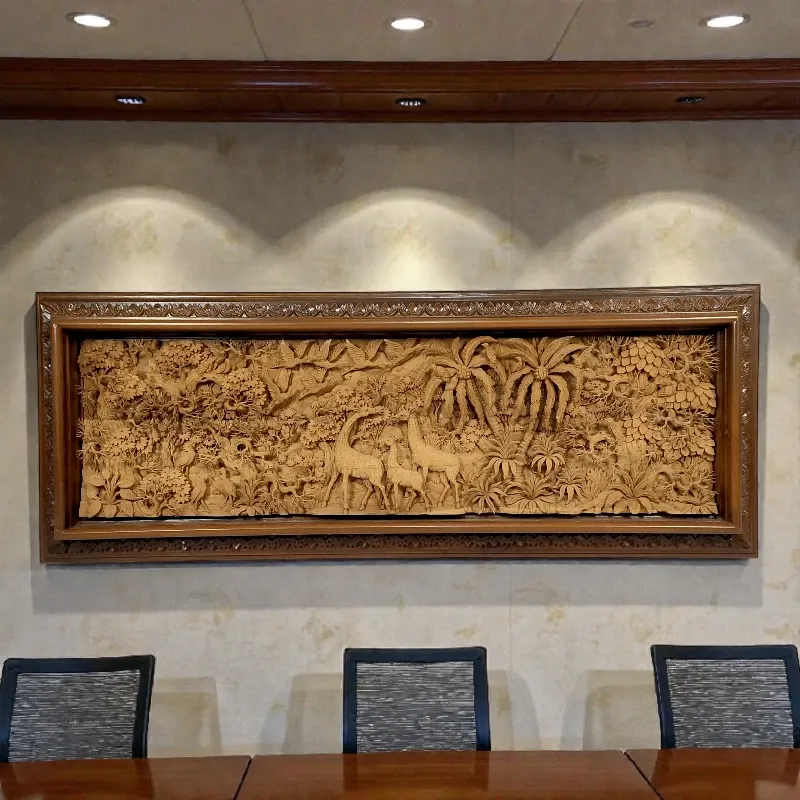 Панно дерев'яне Флора Фауна Жирафи (JR-3) 173х65 тік Індонезія