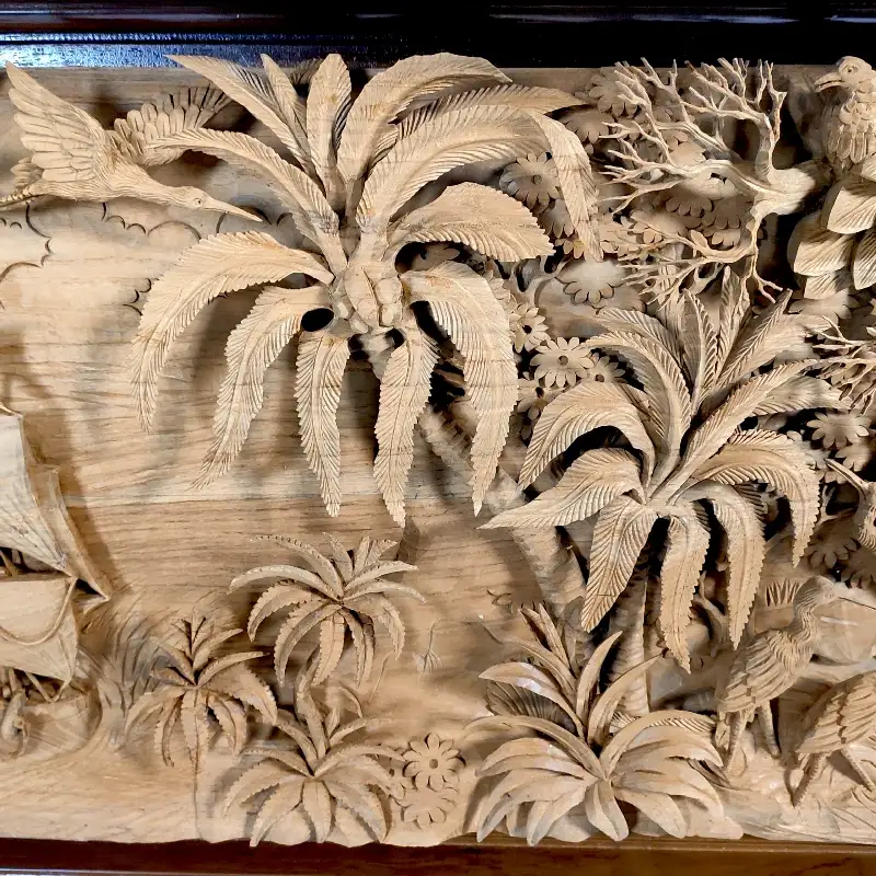 Панно Корабель у джунглях (KD-1) тікове дерево 172х66 Індонезія