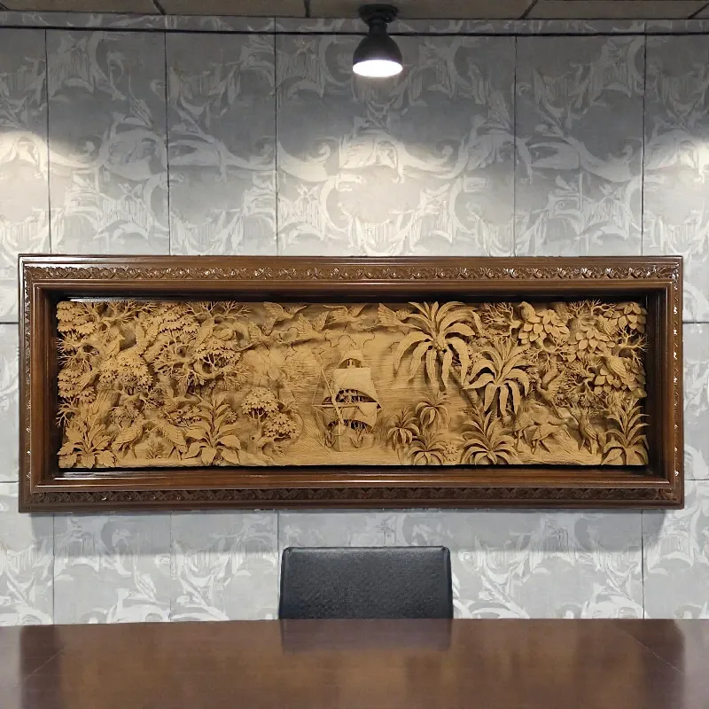 Панно Корабель у джунглях (KD-1) тікове дерево 172х66 Індонезія