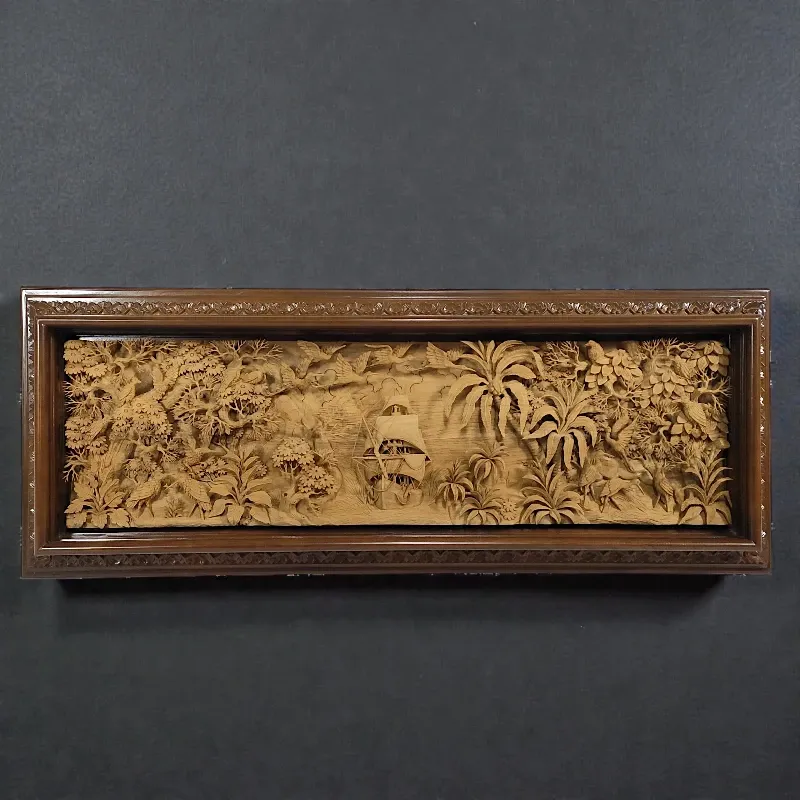 Панно Корабель у джунглях (KD-1) тікове дерево 172х66 Індонезія