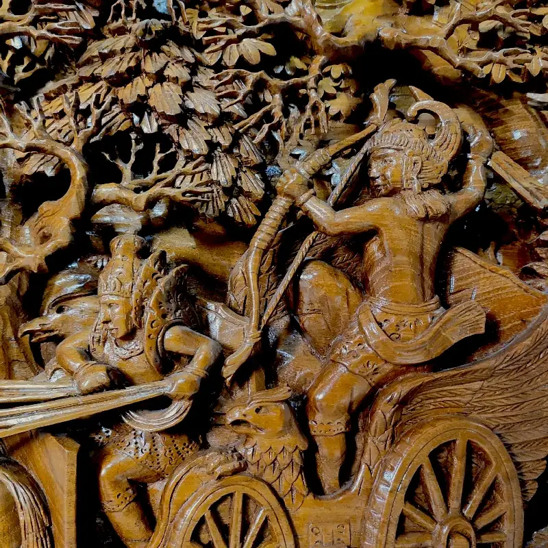 Панно дерев'яне Крішна і Арджуна (KK-22) 167х58 тік Індонезія