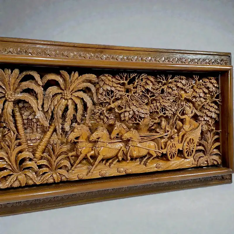 Панно дерев'яне Крішна і Арджуна (KK-22) 167х58 тік Індонезія