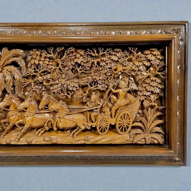 Панно дерев'яне Крішна і Арджуна (KK-22) 167х58 тік Індонезія