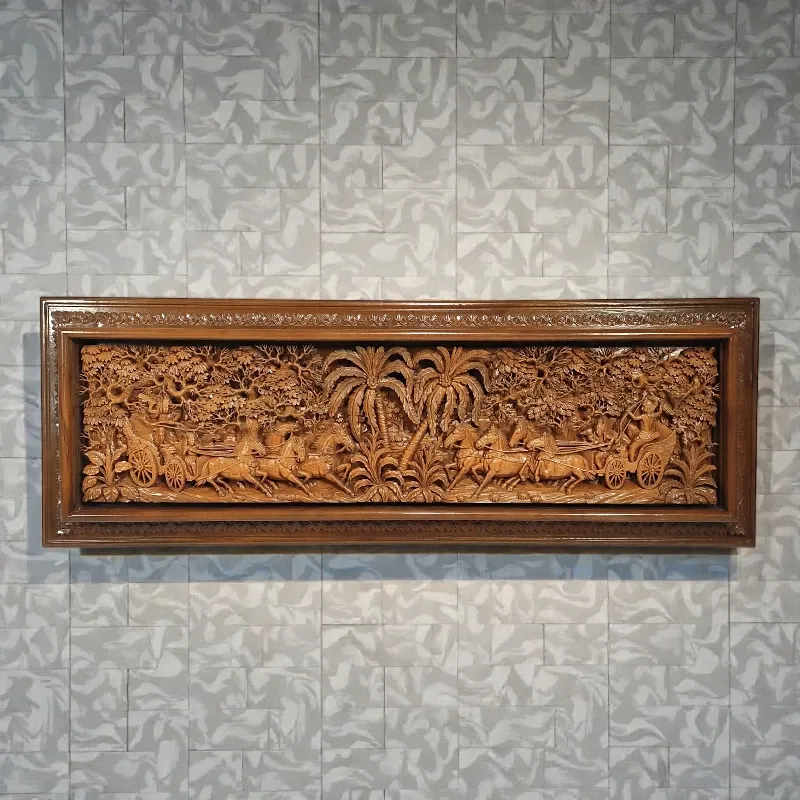 Панно дерев'яне Крішна і Арджуна (KK-22) 167х58 тік Індонезія