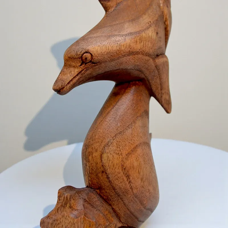 Статуетка різьблена Дельфіни пара (RR-002) дерево тикове 30х12 см Індонезія