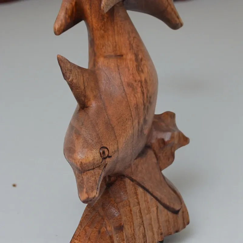 Статуетка різьблена Дельфіни пара (RR-002) дерево тикове 30х12 см Індонезія