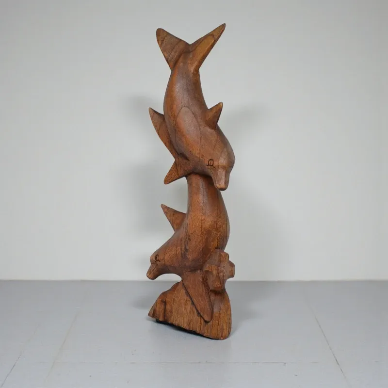 Статуетка різьблена Дельфіни пара (RR-002) дерево тикове 30х12 см Індонезія