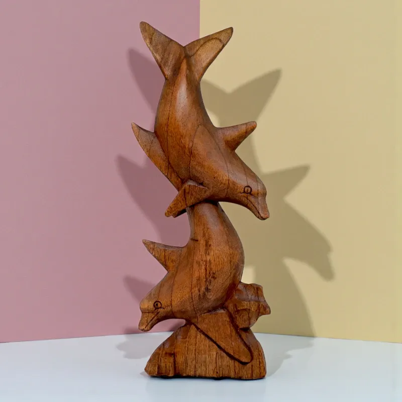 Статуетка різьблена Дельфіни пара (RR-002) дерево тикове 30х12 см Індонезія