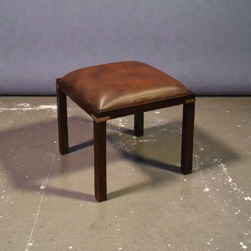 Табурет Мілітарі (ST01) дерево, шкіра, Індонезія