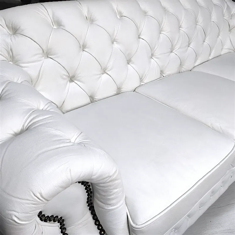 Диван розкладний Chesterfield 3-ка, шкіра, білий, (B-128)