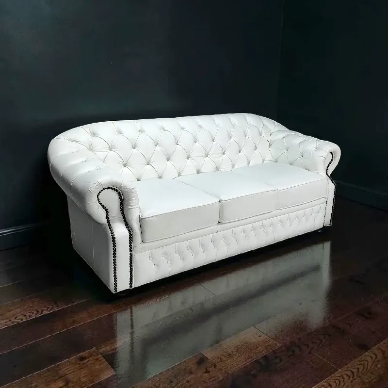 Диван розкладний Chesterfield 3-ка, шкіра, білий, (B-128)