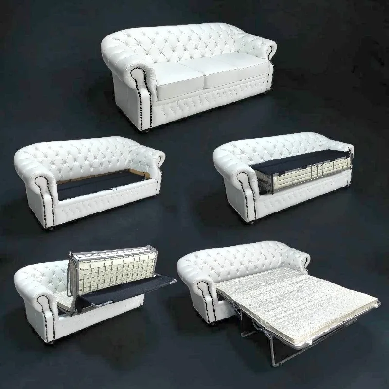 Диван розкладний Chesterfield 3-ка, шкіра, білий, (B-128)