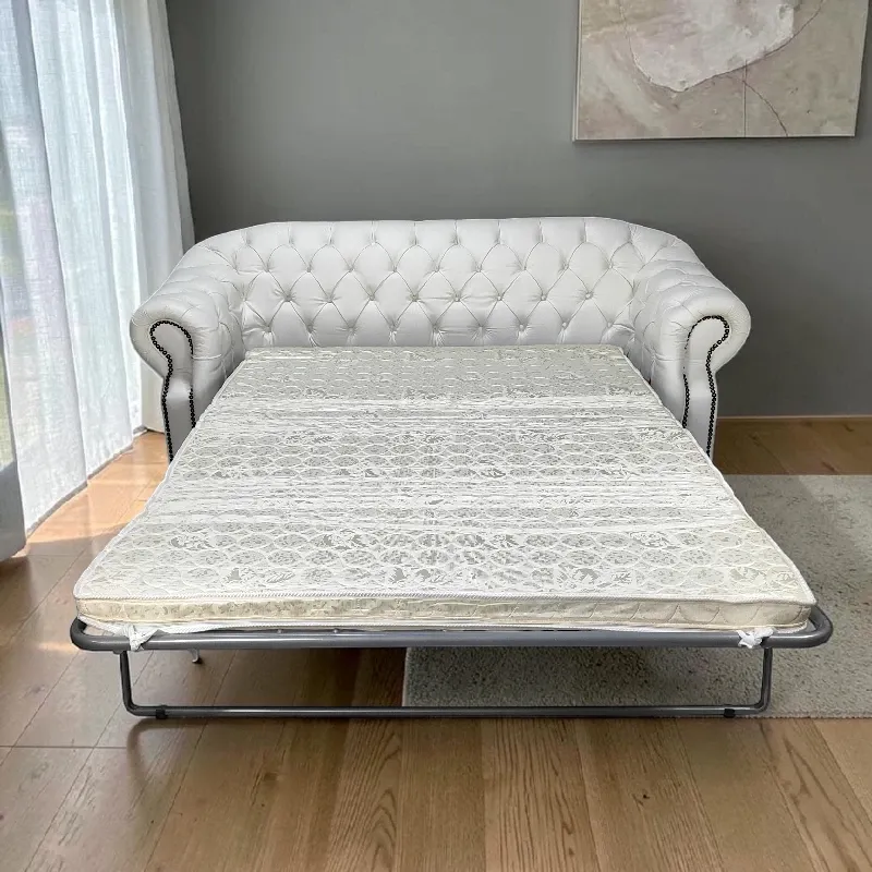 Диван розкладний Chesterfield 3-ка, шкіра, білий, (B-128)