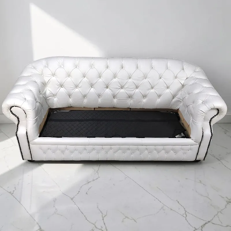 Диван розкладний Chesterfield 3-ка, шкіра, білий, (B-128)