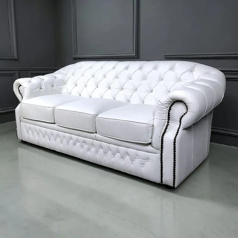 Диван розкладний Chesterfield 3-ка, шкіра, білий, (B-128)