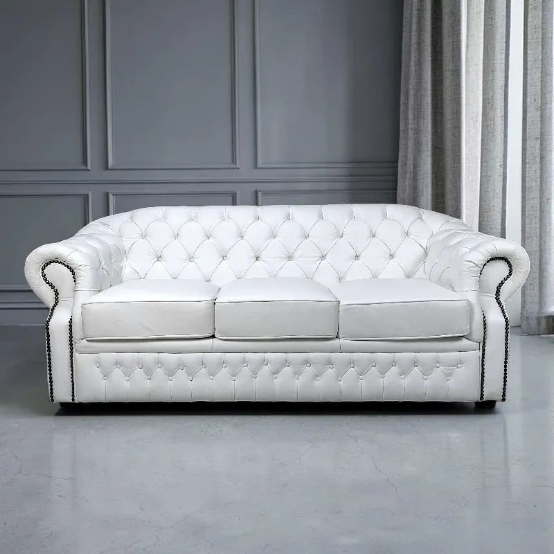 Диван розкладний Chesterfield 3-ка, шкіра, білий, (B-128)