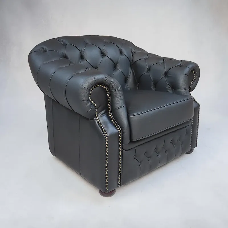 Крісло Chesterfield, шкіра, чорний (B-128)