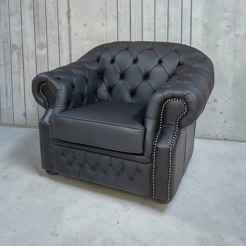 Крісло Chesterfield, шкіра, чорний (B-128)