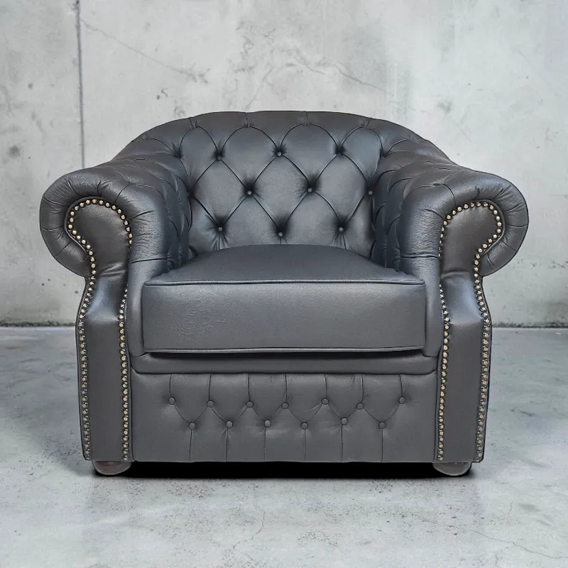 Крісло Chesterfield, шкіра, чорний (B-128)